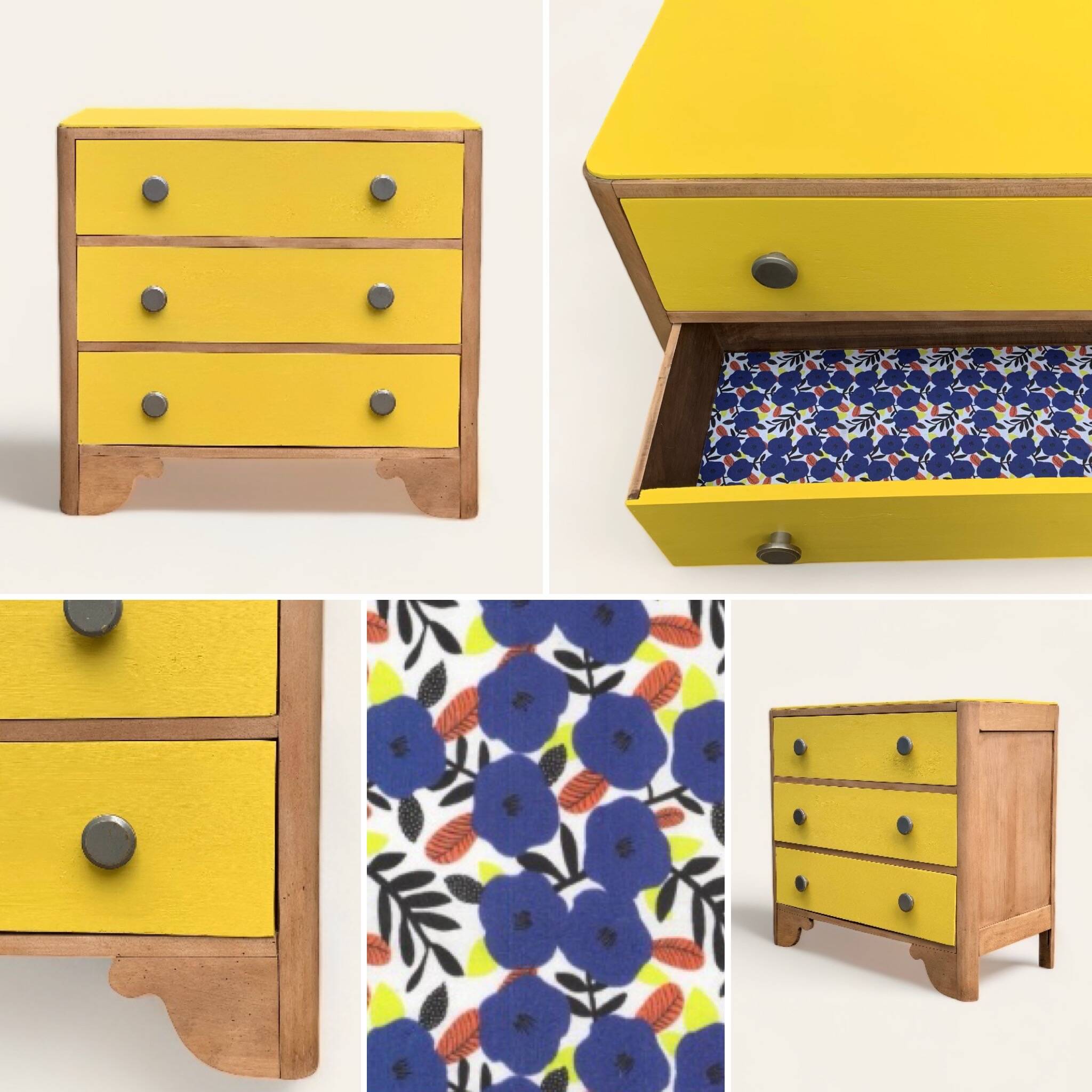 Commode art déco jaune poudré et bois brut