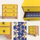 Commode art déco jaune poudré et bois brut