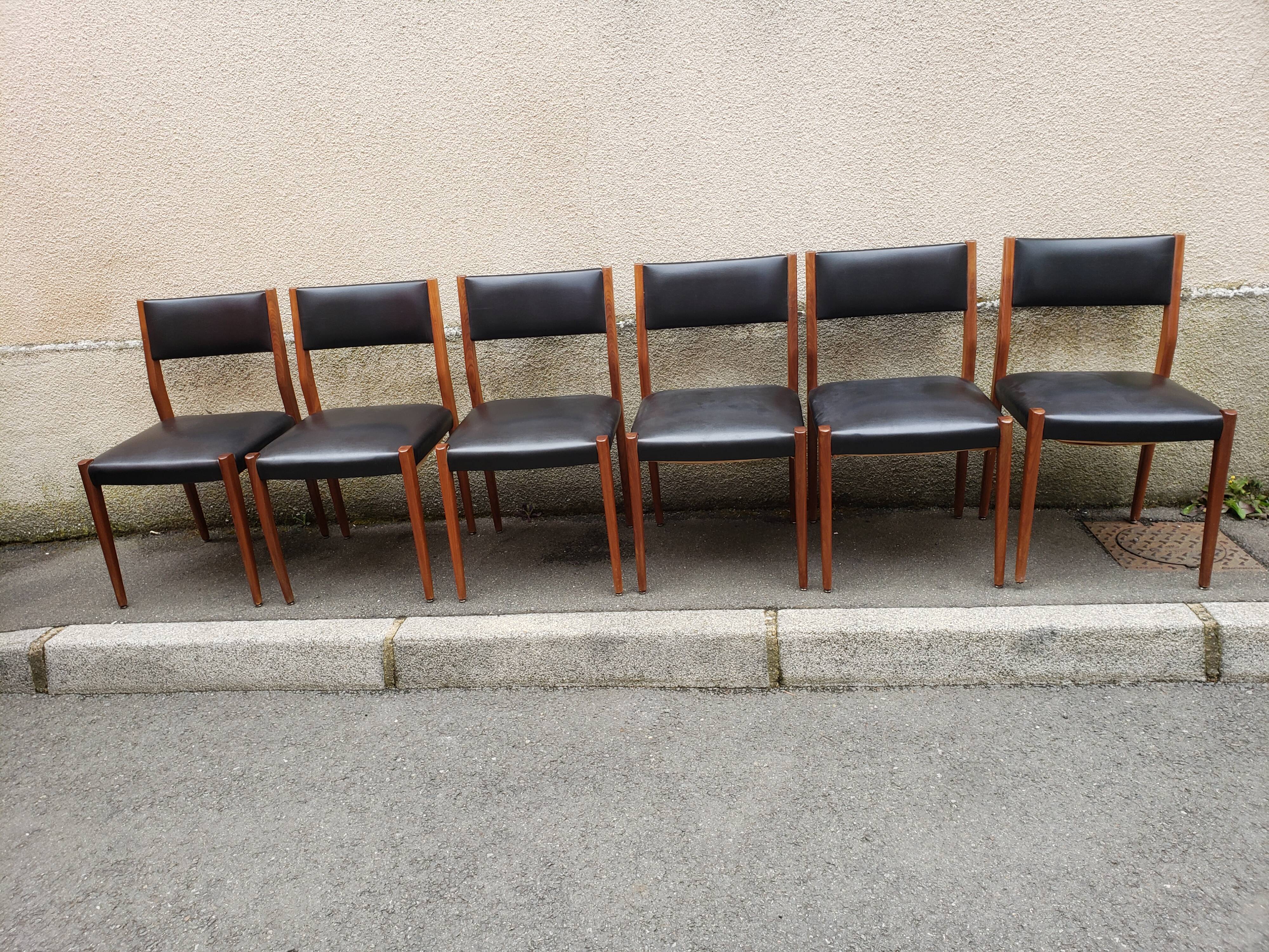 6 scandinavian black and beech chairs