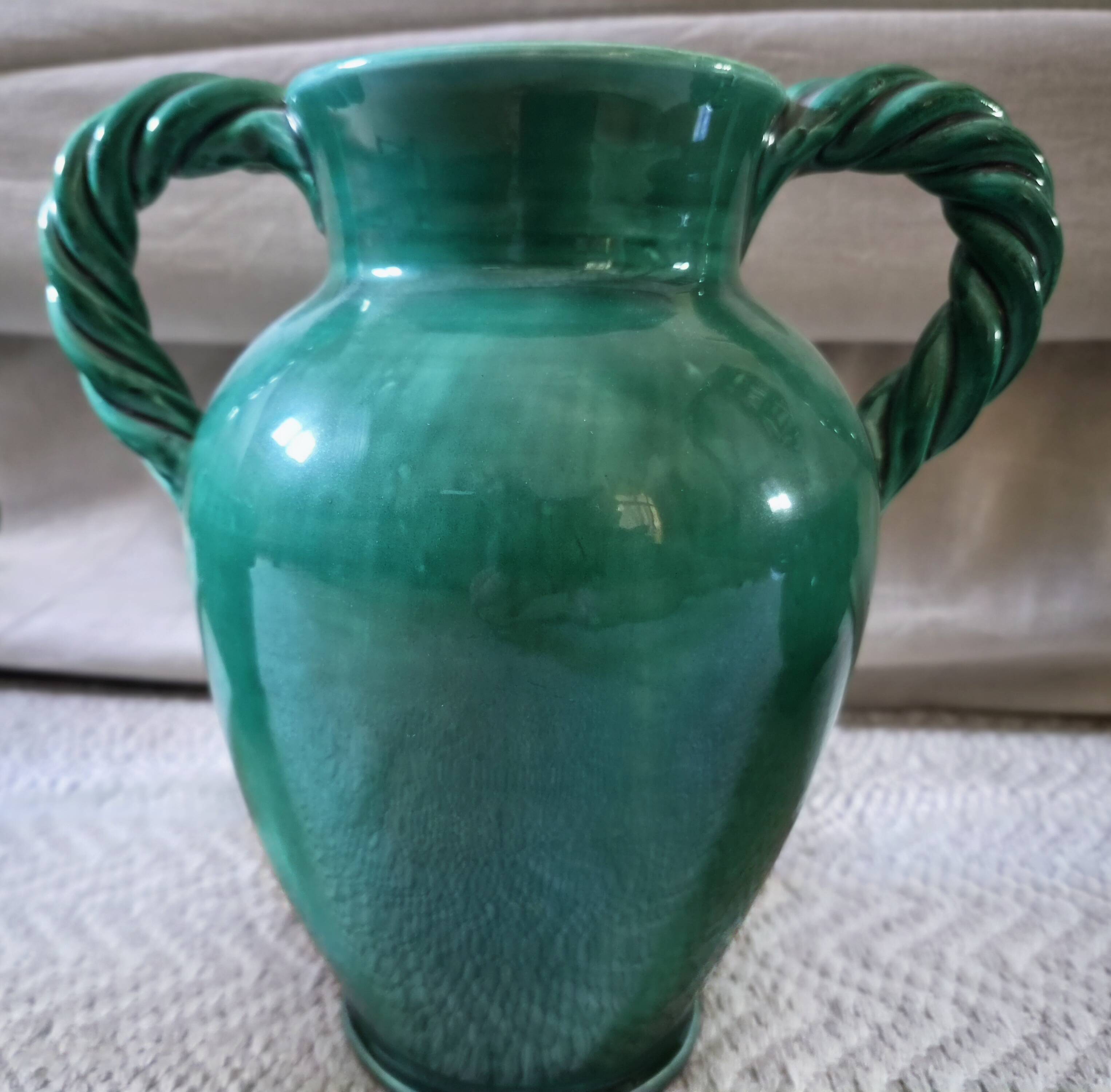 Vintage Vallauris trio of emerald green vases from the 50s/60s.