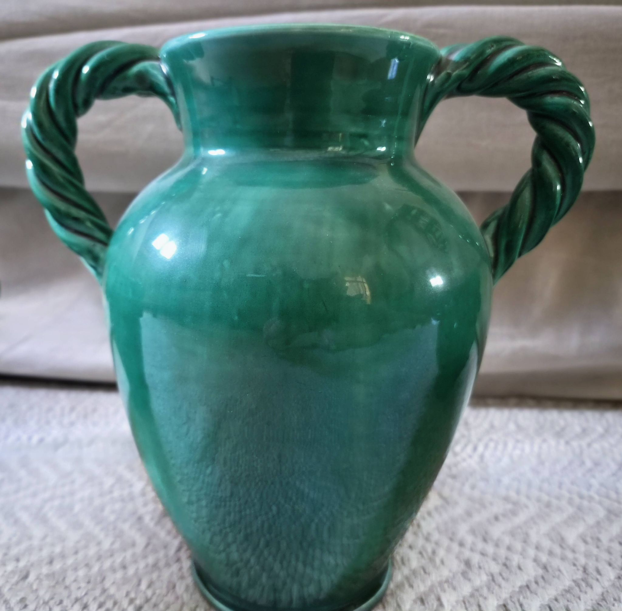 Vintage Vallauris trio of emerald green vases from the 50s/60s.