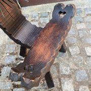 Vintage brutalist tripod chair in carved wood with wooden screw assembly XI.