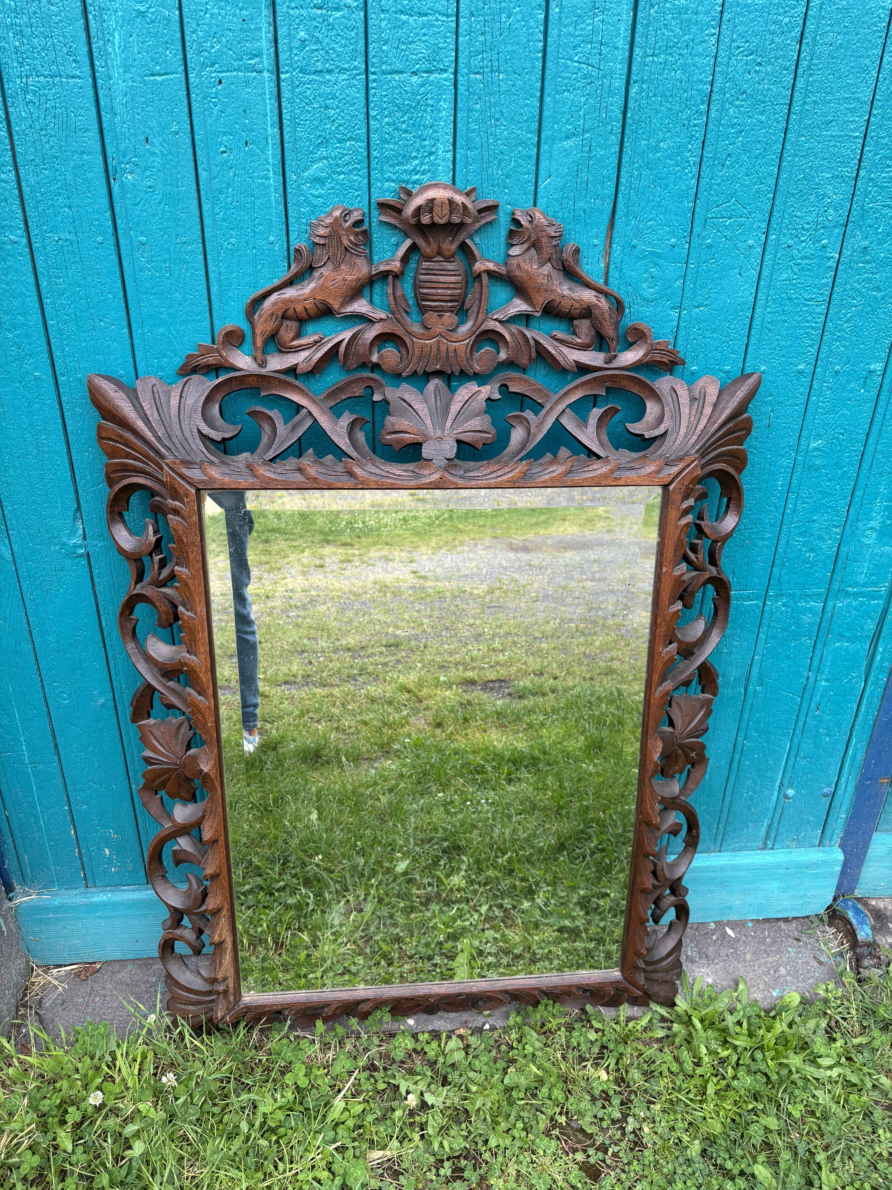 Carved wooden mirror, 19th century vintage.