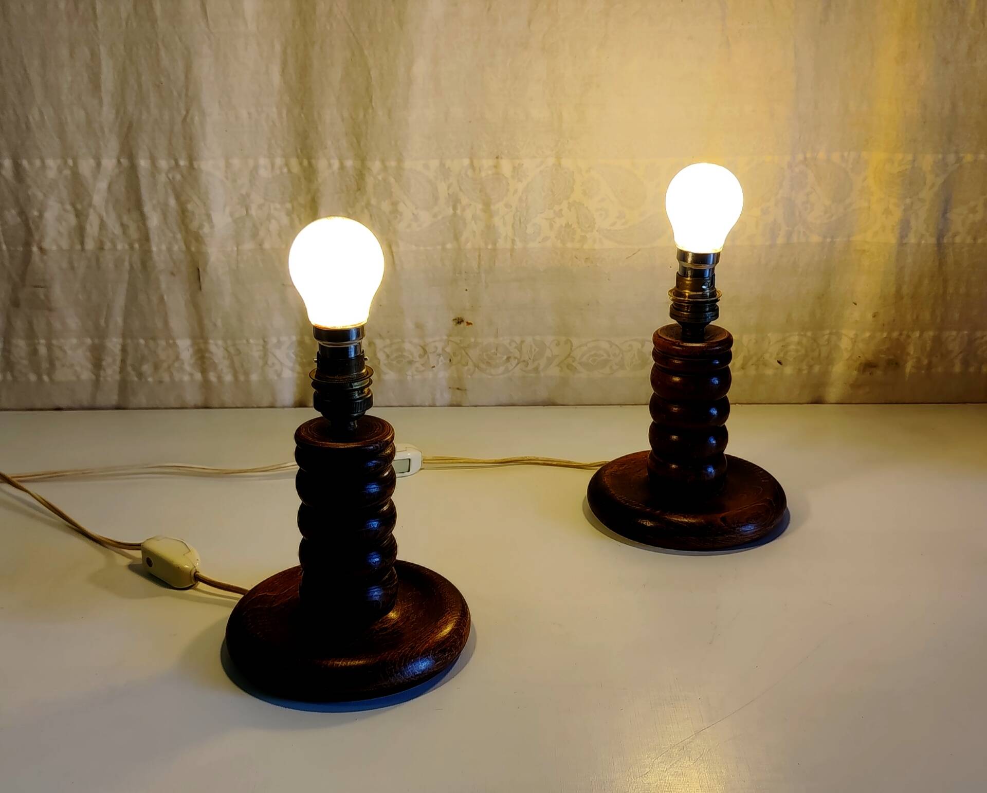 Pair of solid wood table lamp bases - mid 20th century.