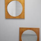 1970s Pair of Oak Large Square Mirrors, Czechoslovakia