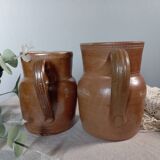 Duo d'anciens pots à lait en grès de Bonny, 50 cl vintage France