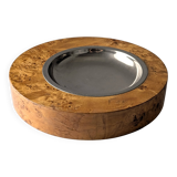 Cendrier en loupe de bois italienne et acier, dans le style de Tomasso Barbi, années 1970