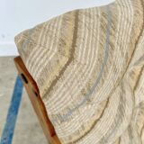 80s armchair with striped fabric and pine structure