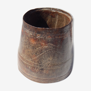 Pot measure Kerala old teak antique 420g h = 13cm diam = 11cm