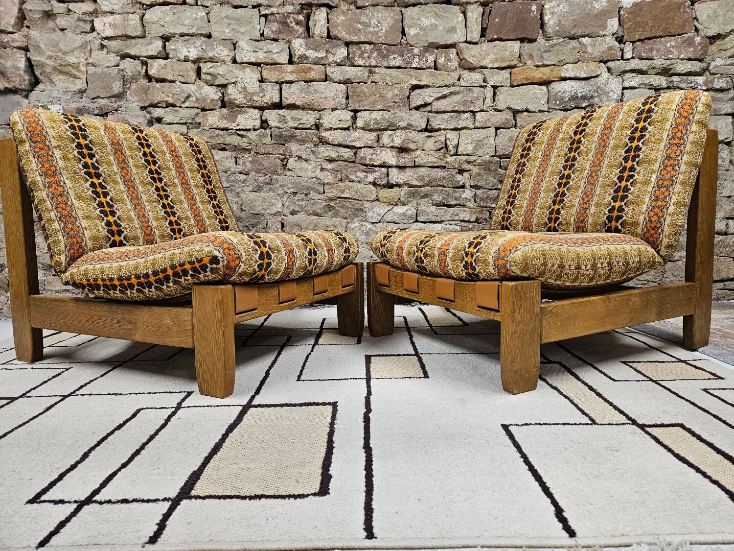 Pair of seats and a vintage ottoman 1970