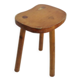 Tabouret de montagne tripode "haricot" en bois blond, 1960