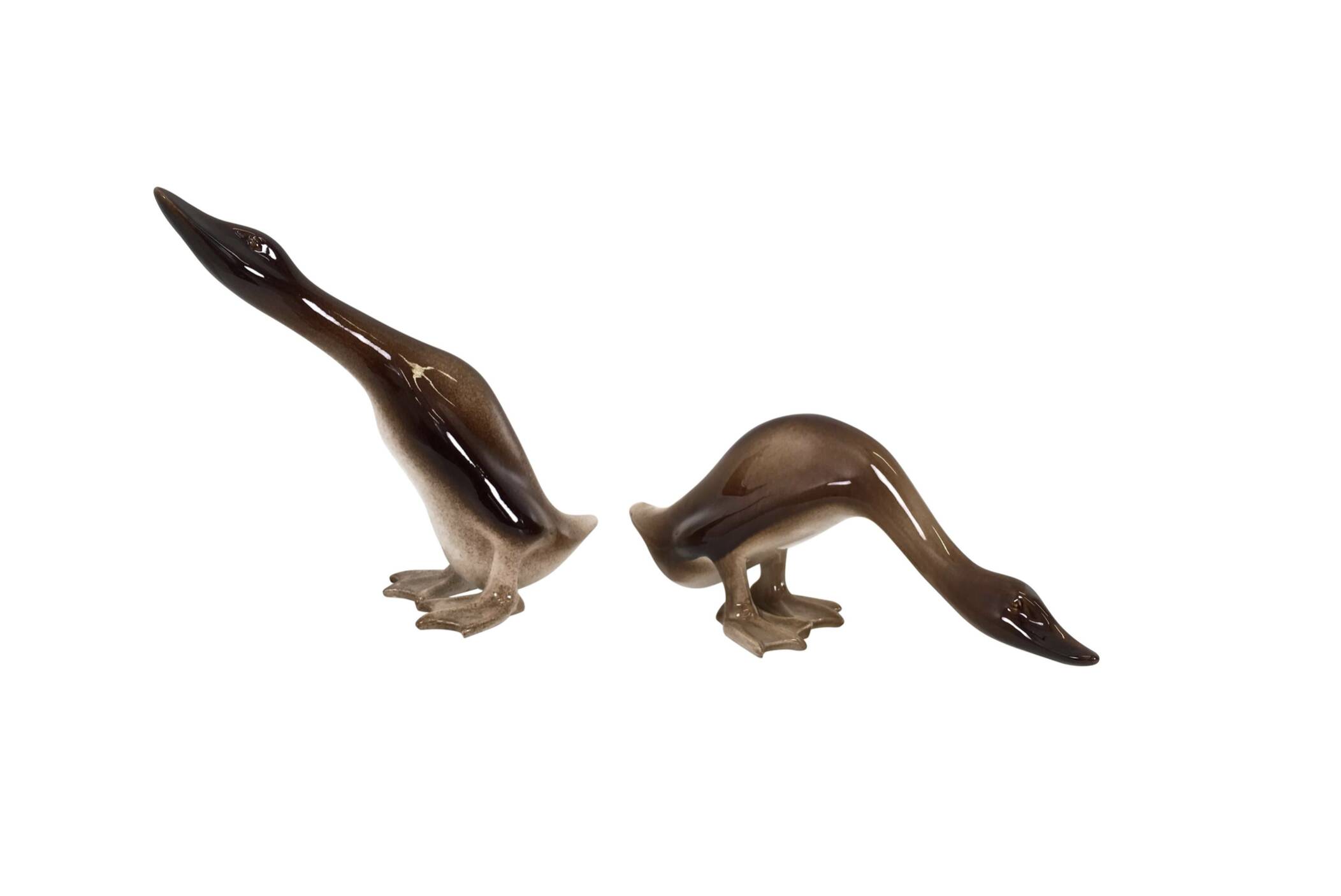 Paire de canards en céramique peints à l'aérographe, objets décoratifs par Ugo Zaccagnini, Italie