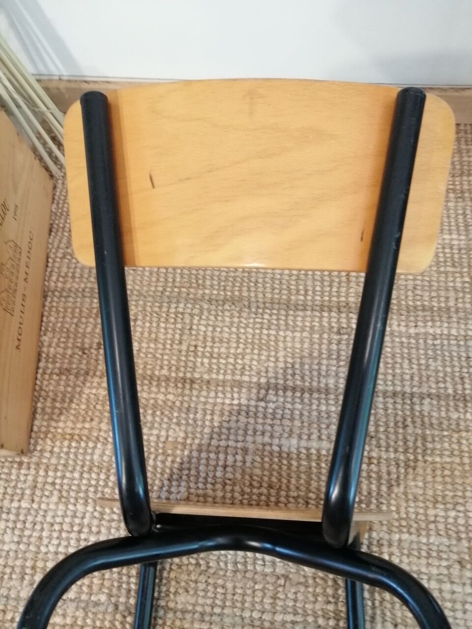 Series of 4 wooden and metal school chairs