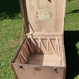 Antique travel trunk, wooden and leather transport case, 1900