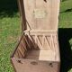 Antique travel trunk, wooden and leather transport case, 1900