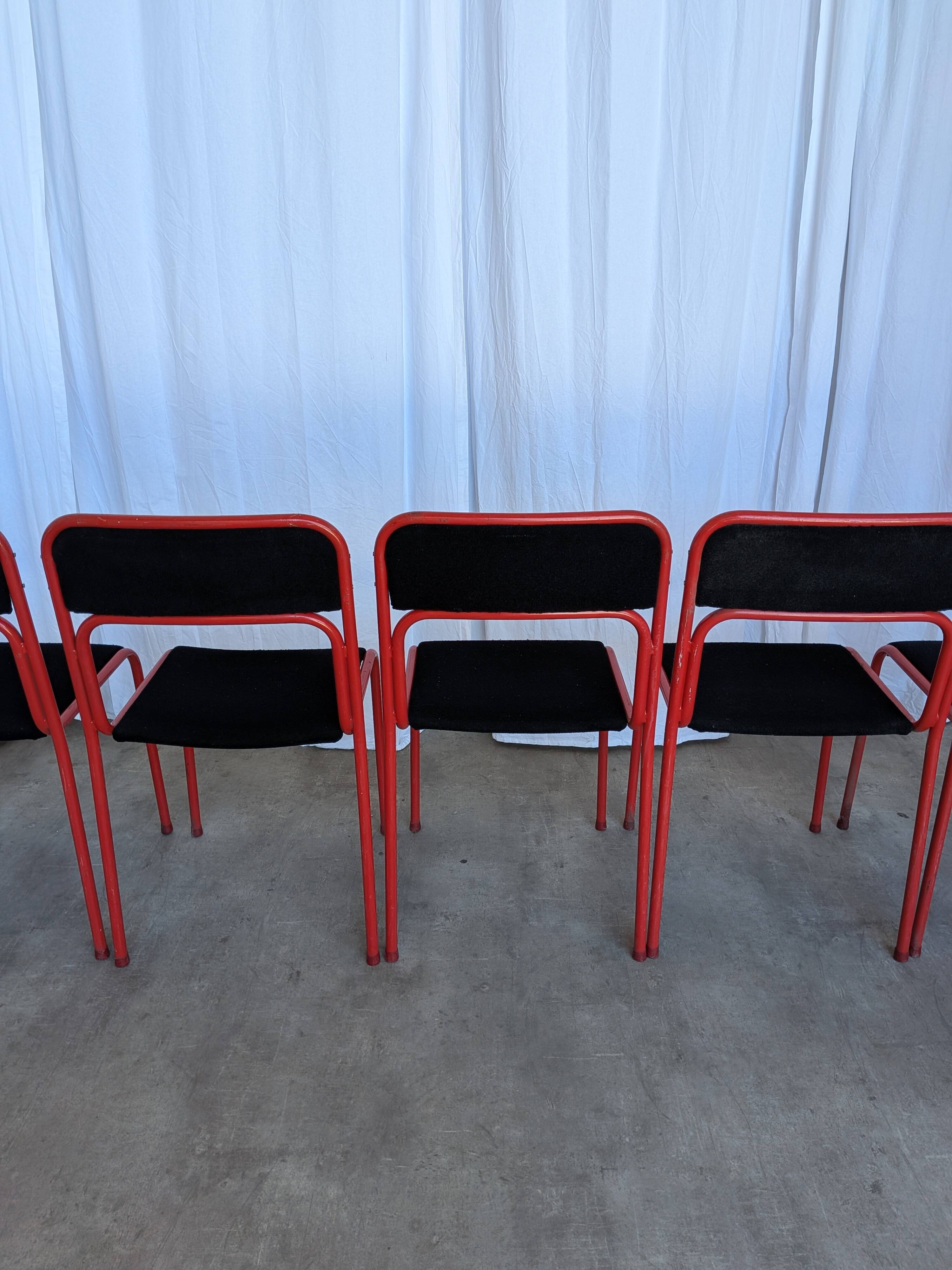 Set of 6 red & black metal chair: space age stackable dining chair baša