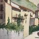 Signed watercolor of landscape with bell tower