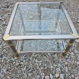 Hollywood Regency side table 1970 brushed metal and gold