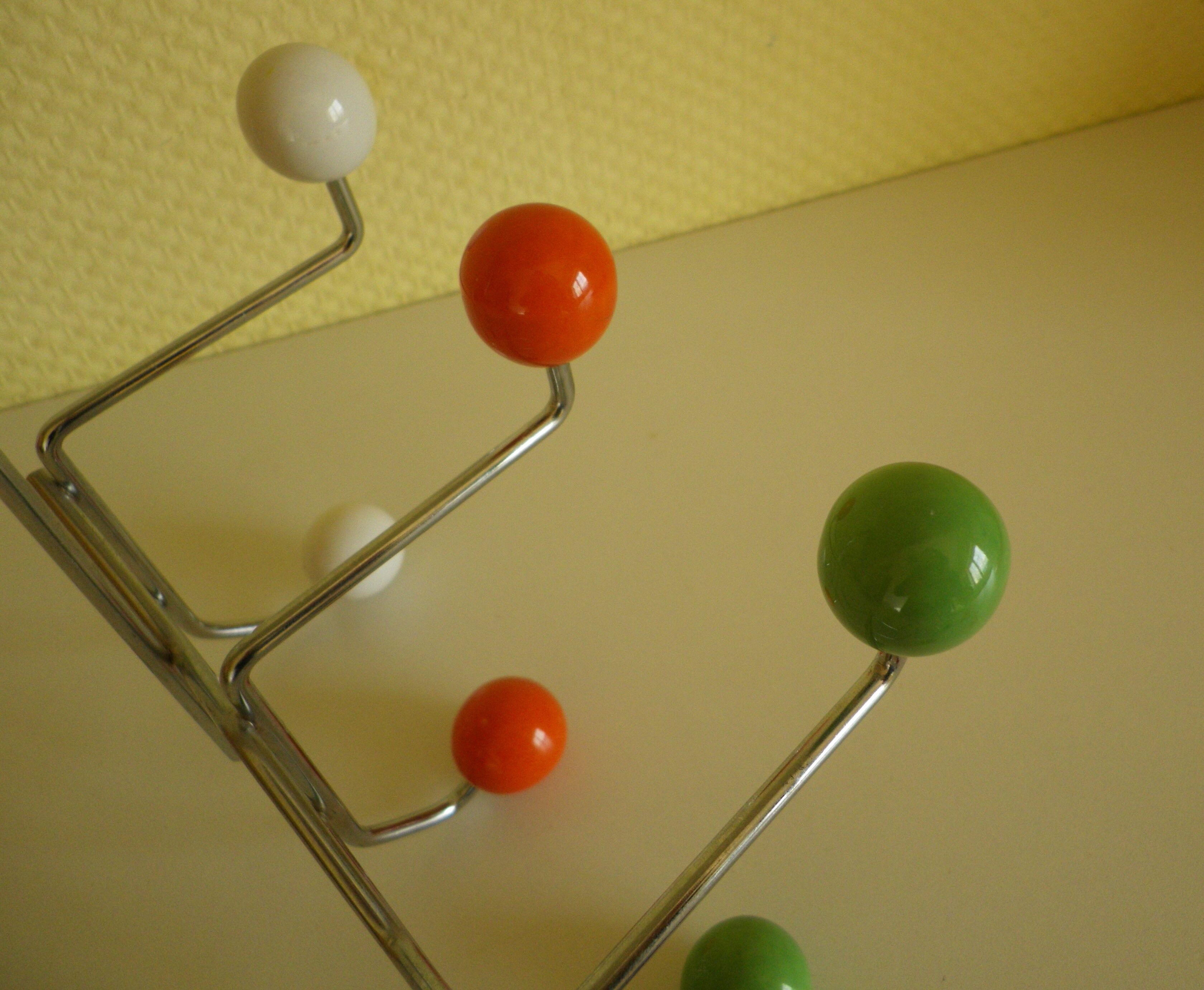 Door hook with 10 hooks-balls, metal and wood, 70s