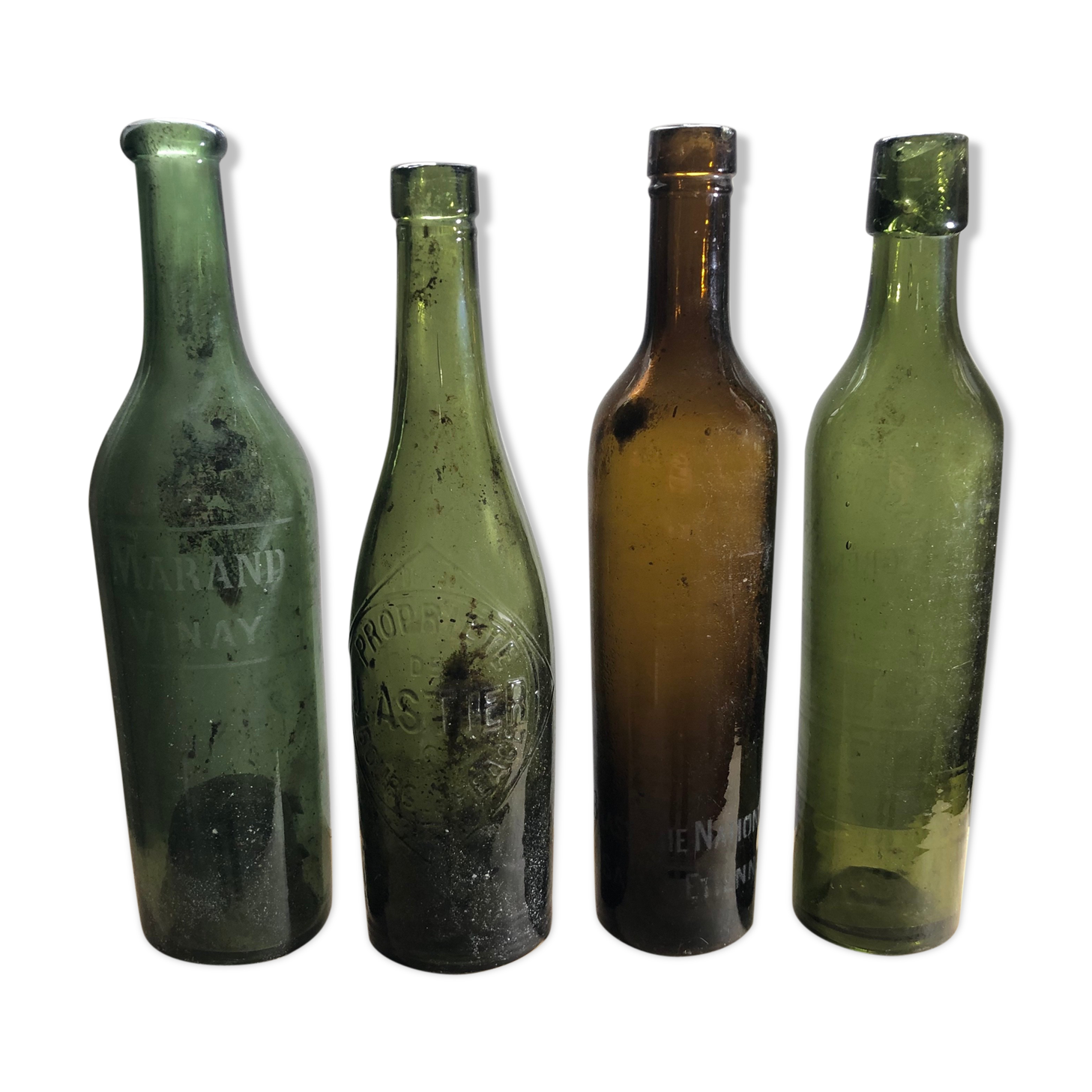 Lot of old blown glass beer bottles with marking
