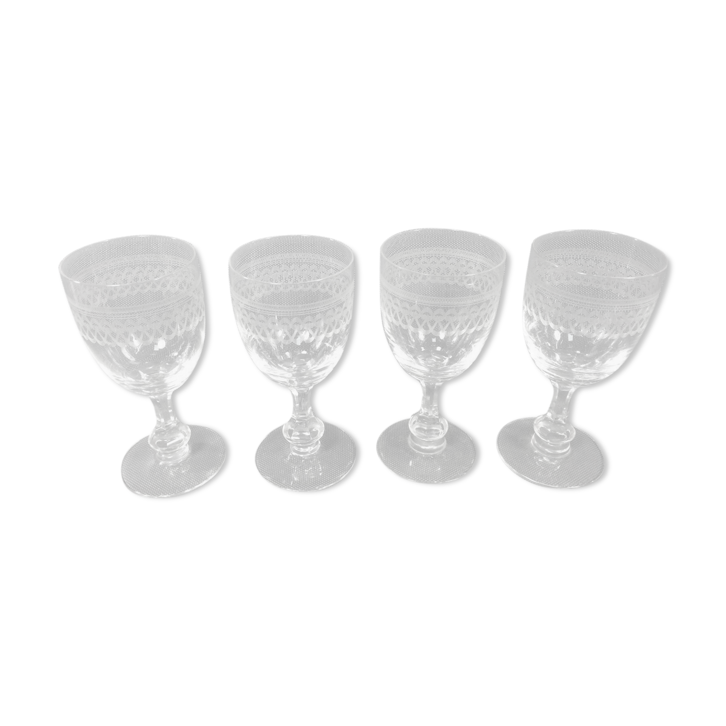 Lot of 4 old vintage engraved water or wine glasses