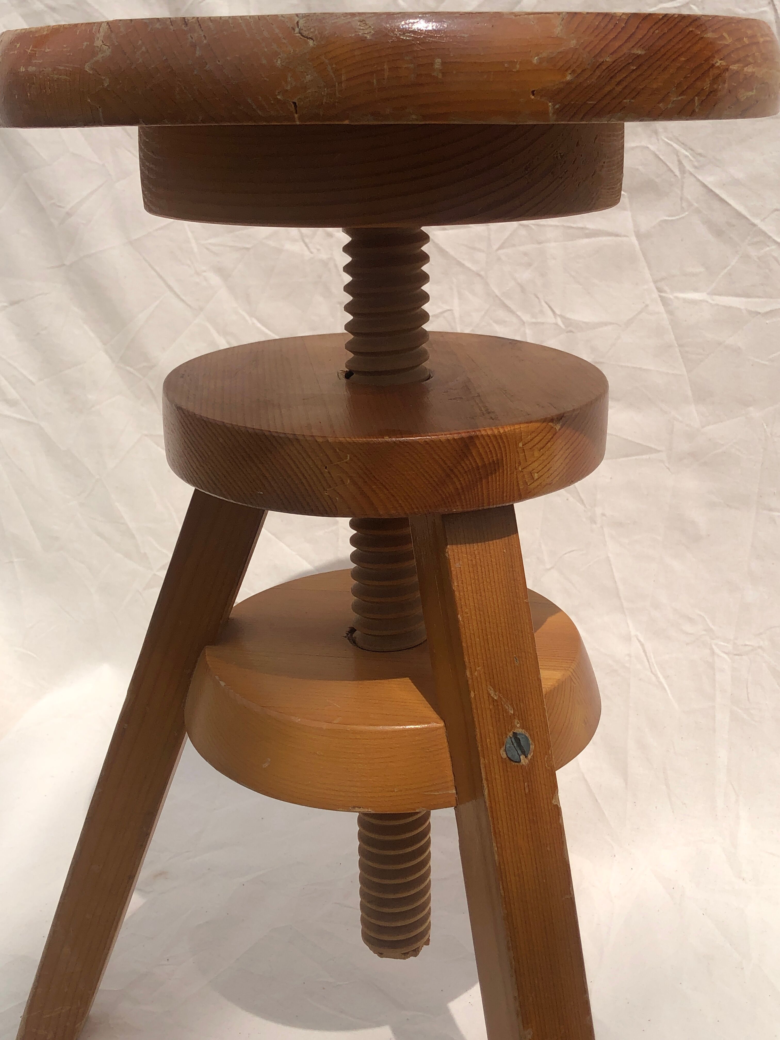 Tripod workshop stool with screws, 1970