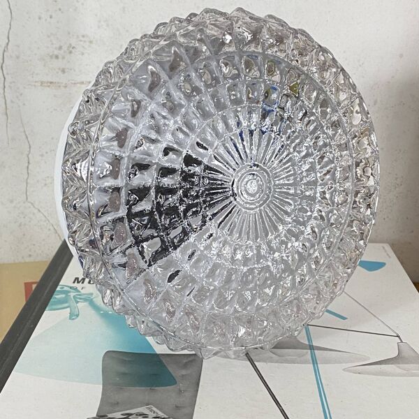 Petite applique murale ronde plafonnier verre transparent luminaire ancien