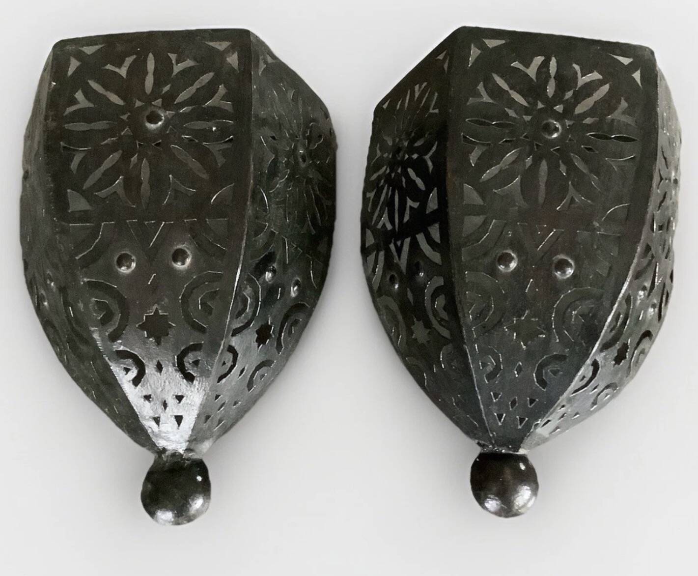 Pair of Wall Sconces in Iron with Cut-Out Patterns