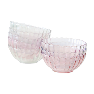 Set of 8 small bowls in pink, green and blue glass Rosaline, Arcoroc, vintage French, vintage