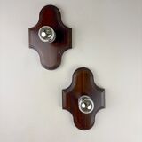 Pair of geometric Art Deco wall lights, carved wood, France, 1960s
