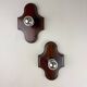 Pair of geometric Art Deco wall lights, carved wood, France, 1960s