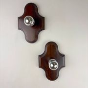 Pair of geometric Art Deco wall lights, carved wood, France, 1960s