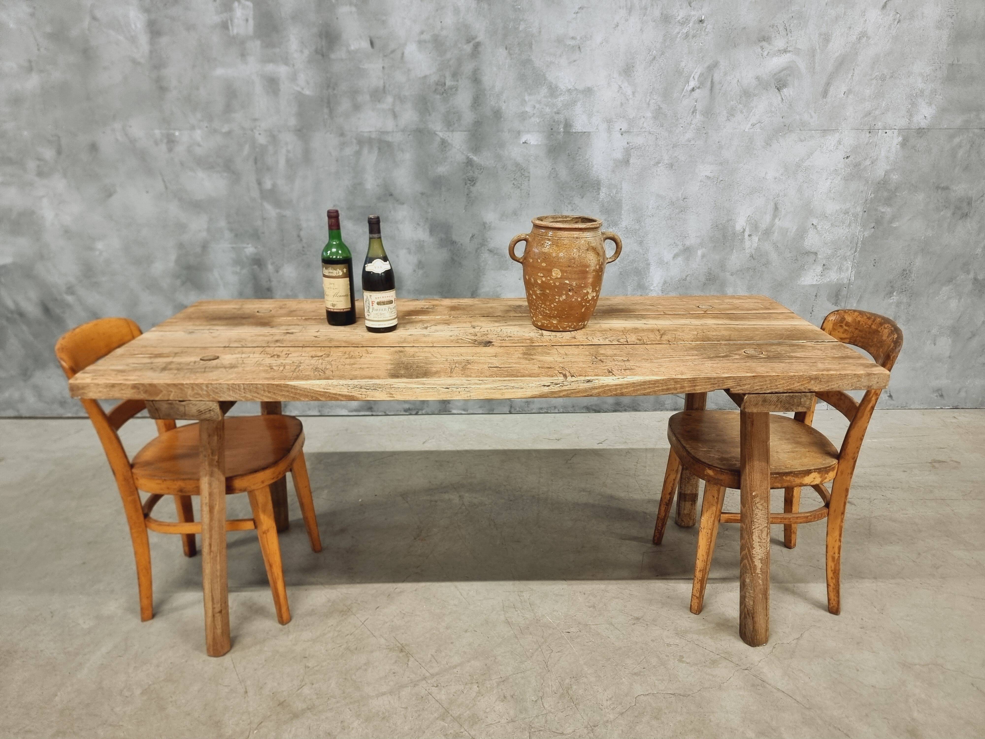 Antique dining table rustic work table chestnut wood 68x170 cm