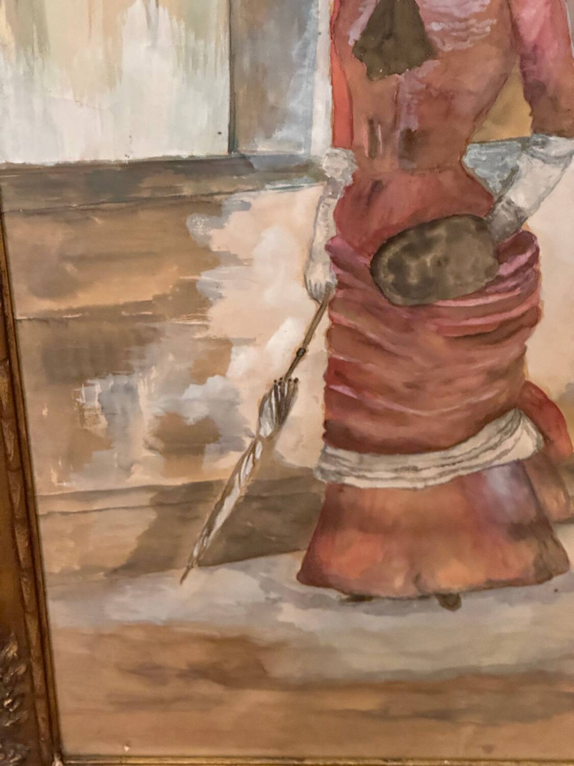 Large Framed Watercolor - An Elegant Woman - Signed 1900s