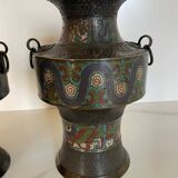 Pair of antique cloisonné bronze vases, China or Japan circa 1900-1930.