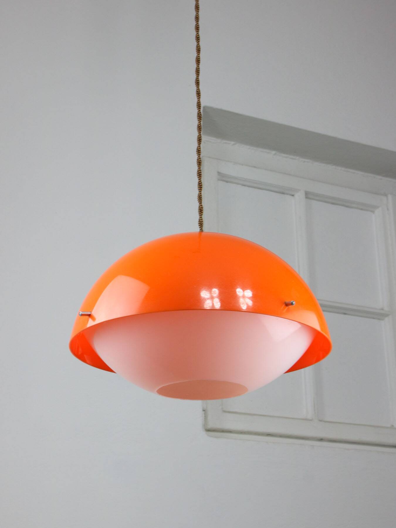 Italian space age orange plexiglass pendant lamp, 1970s