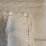 Ancienne nappe lin damassée beige 160 × 180 cm + 12 serviettes