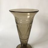 engraved smoked glass vase from the 60s