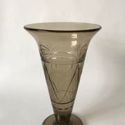 engraved smoked glass vase from the 60s