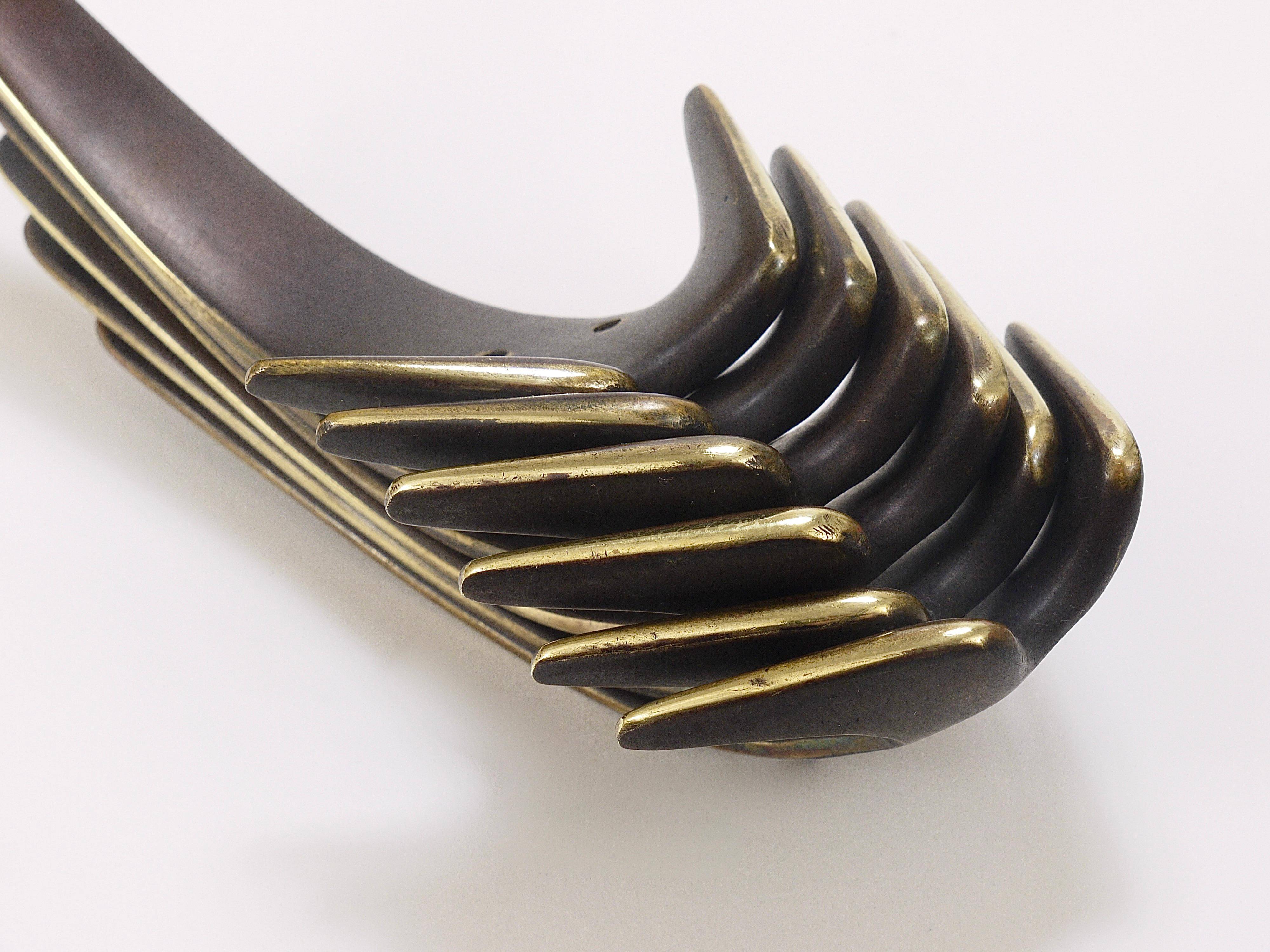 Carl Aubock Two large double wall hooks in brass #4056, Austria, 1950s