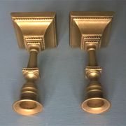 Pair of small vintage candlesticks in patinated brass Scandinavian style with square feet - 1970s
