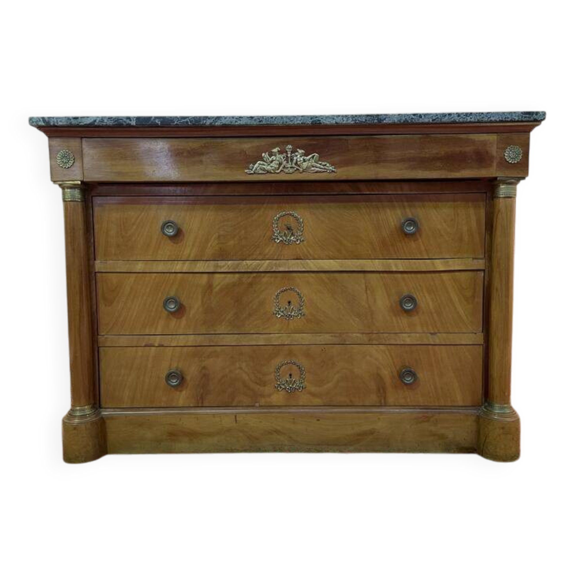 Empire style chest of drawers in green marble