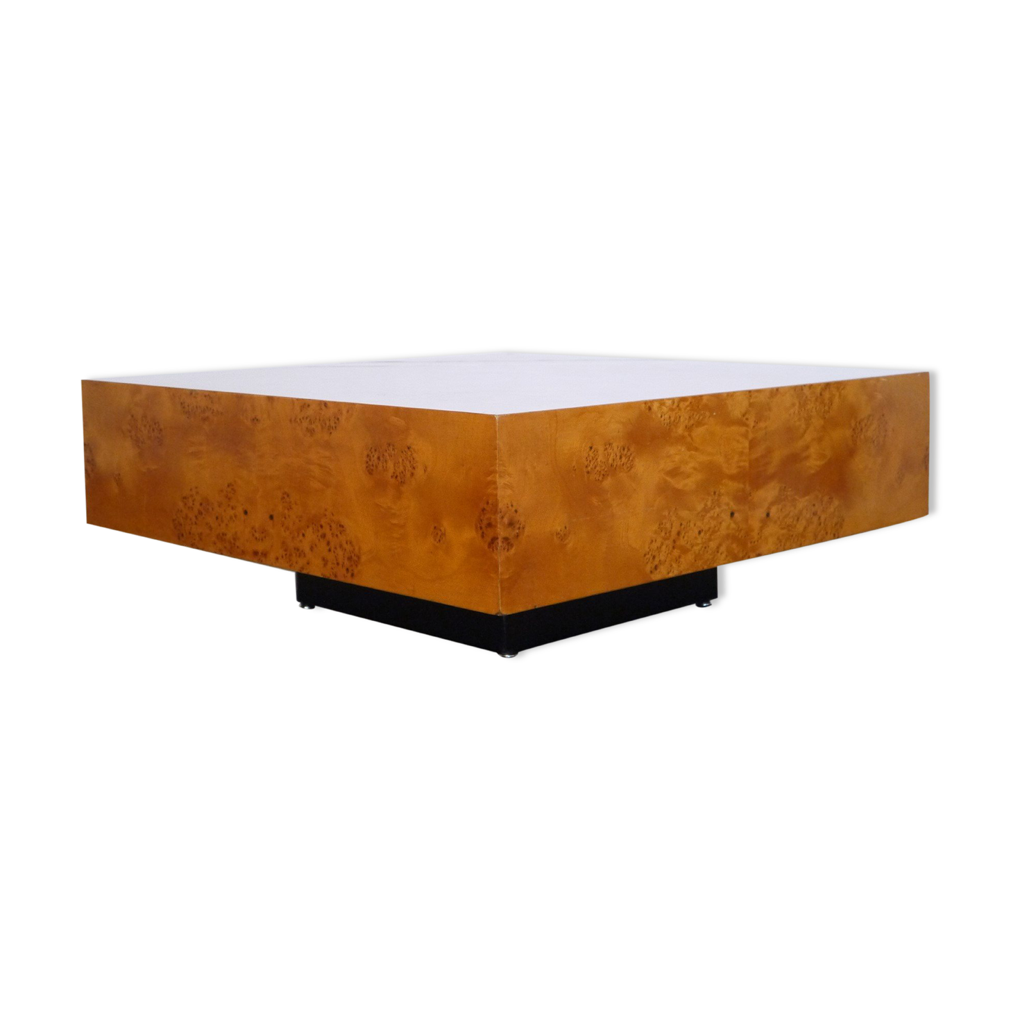 Vintage coffee table in elm magnifying glass 1970