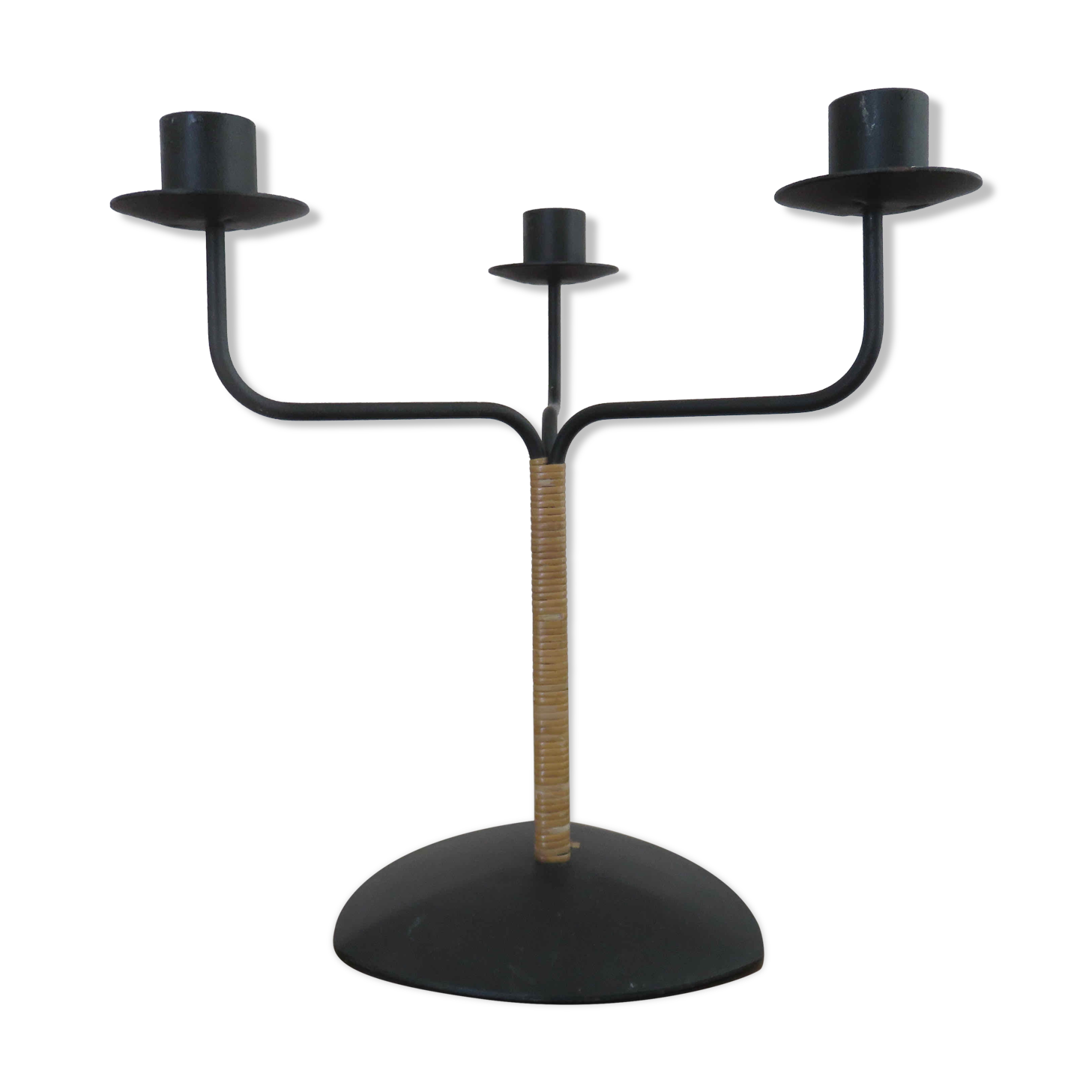 Scandinavian candle holder Laurids Lonborg in metal and rattan 50s 60s