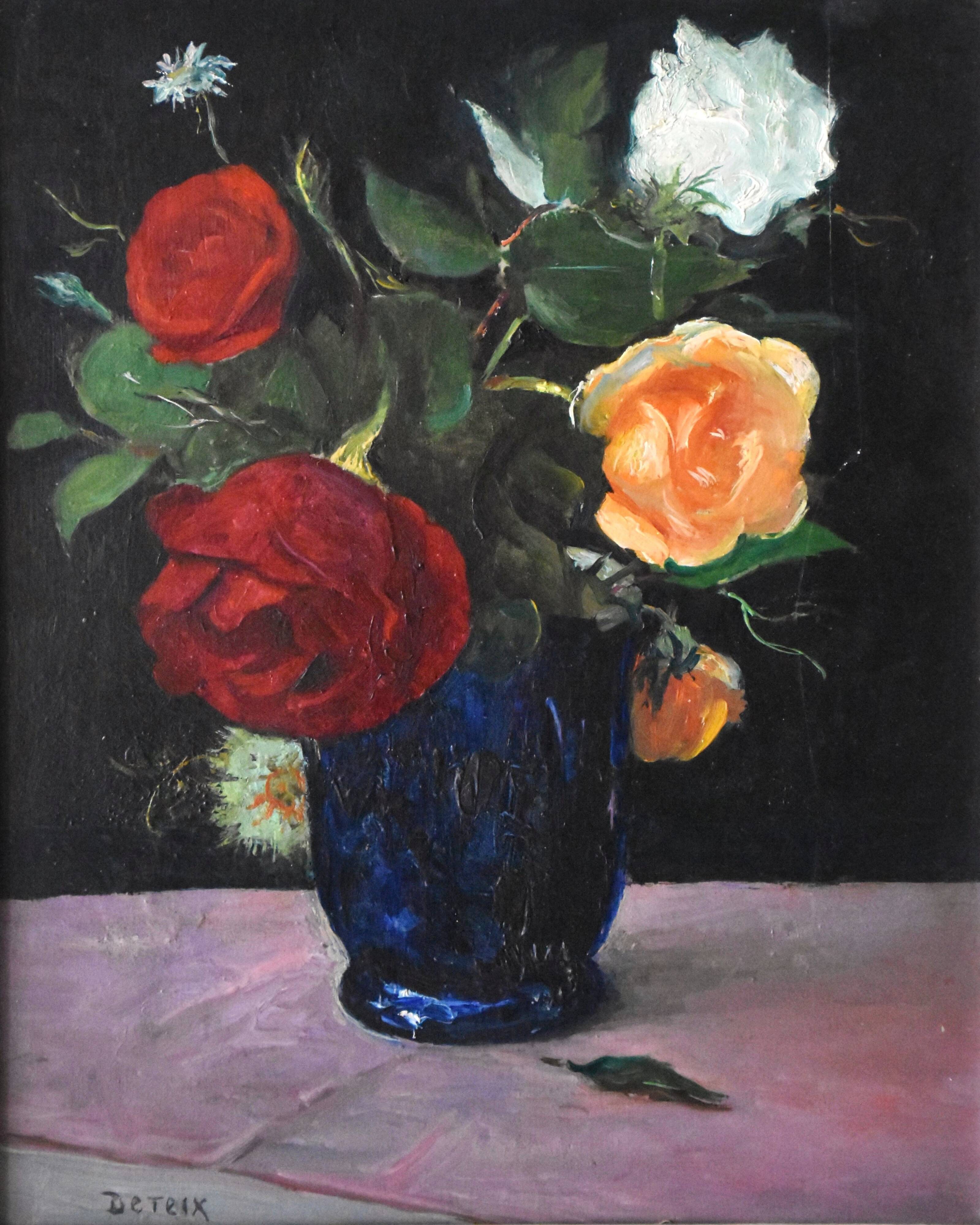 Adolphe Deteix, Flowers in a Blue Vase (circa 1930)