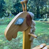 Vintage leather and pinewood rocking horse, giraffe, ca. 1970s