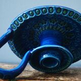 Mid Century Bitossi Aldo Londi Rimini Blue Chamber Candle Holder Painted in Blu
