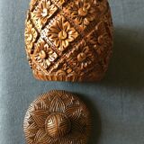 8 coasters and carved wooden box