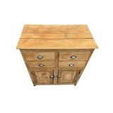 Parisian art deco sideboard in solid raw wood with pyrographed decorations, 1929
