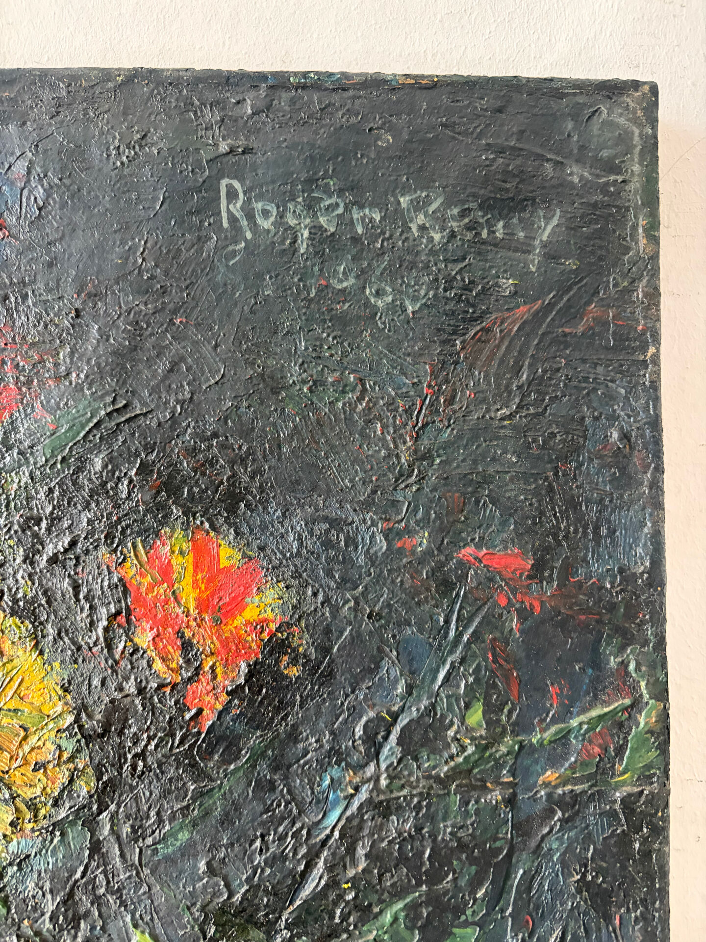Flowers, knife oil, signed Roger Remy 1960